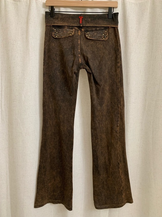 Pants - T Party Brown Mineral Wash Fold Over Legging Distressed Embellished Pant Bootcut